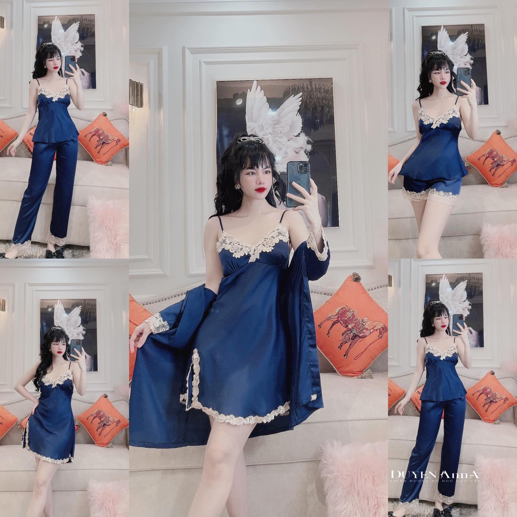 (M.92) Sét ngủ lụa 5 món có mút ngực sexy cao cấp Bộ năm món mặc nhà gợi cảm quyến rũ