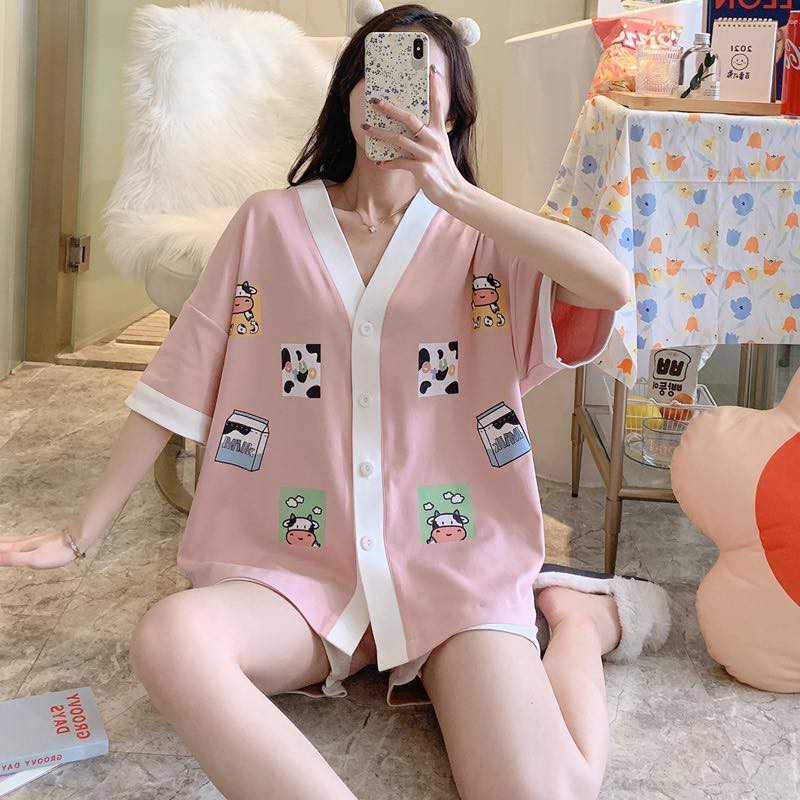 [Sẵn] Đồ bộ ngắn mặc ở nhà, đồ ngủ cotton thiết kế, pijama Quảng Châu, họa tiết dễ thương, vải mịn | BigBuy360 - bigbuy360.vn