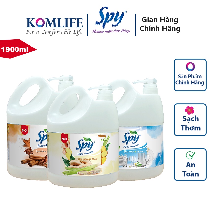 Nước rửa chén bát SPY thiên nhiên 1900ml hương Quế, Gừng Sả