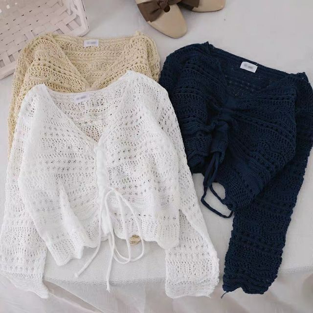 sẵn hàng màu xanh và trắng, be- Áo len mỏng có dây rút ở giữa/ ulzzang style _ hàng order
