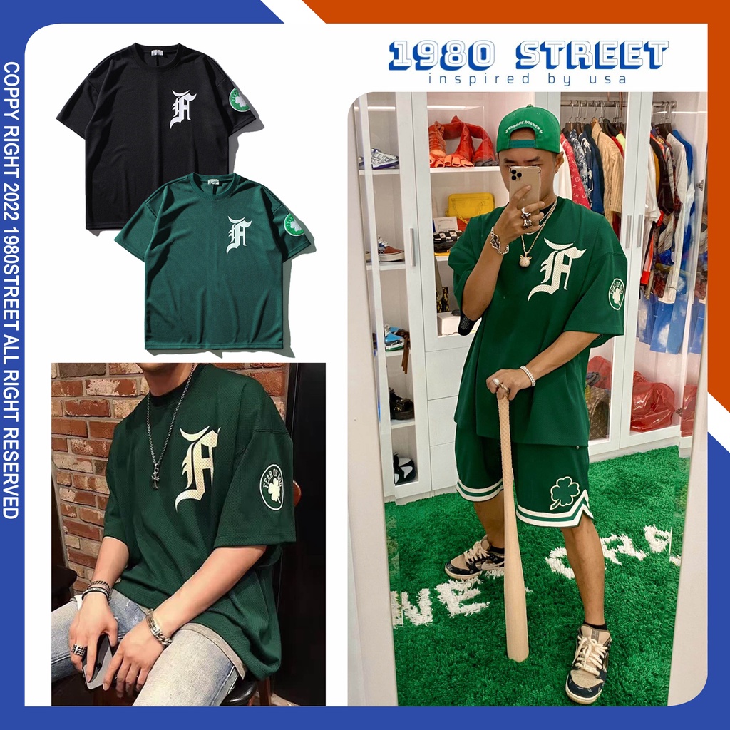 Áo phông unisex áo thun tay lỡ dạng lưới bóng rổ fear of god streetwear 1980street