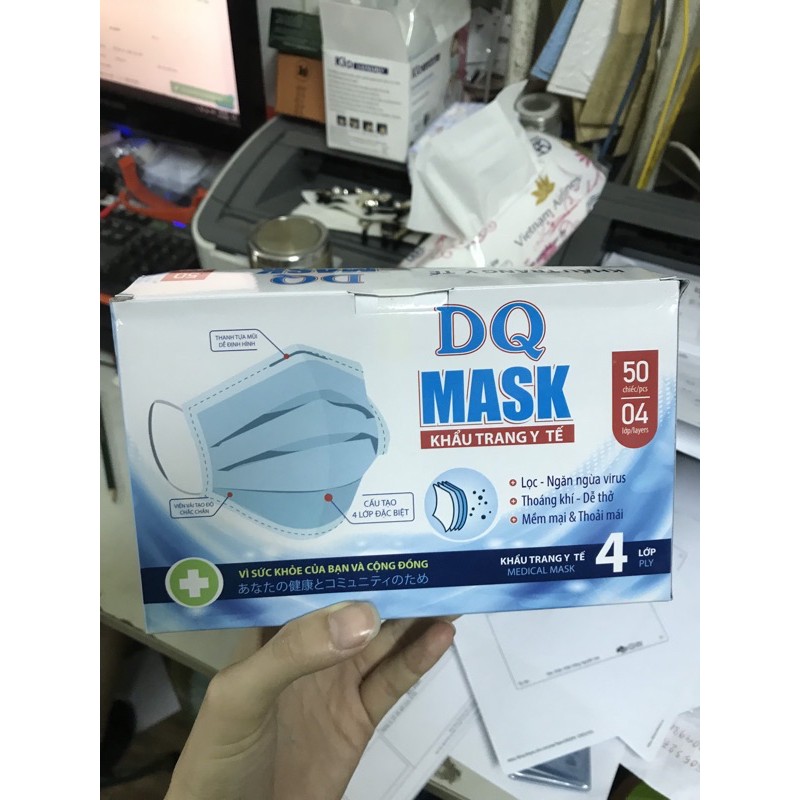 Hộp 50c KHẨU TRANG LONG HƯNG 4 LỚP KHÁNG KHUẨN CÓ DẬP LOGO CAO CẤP