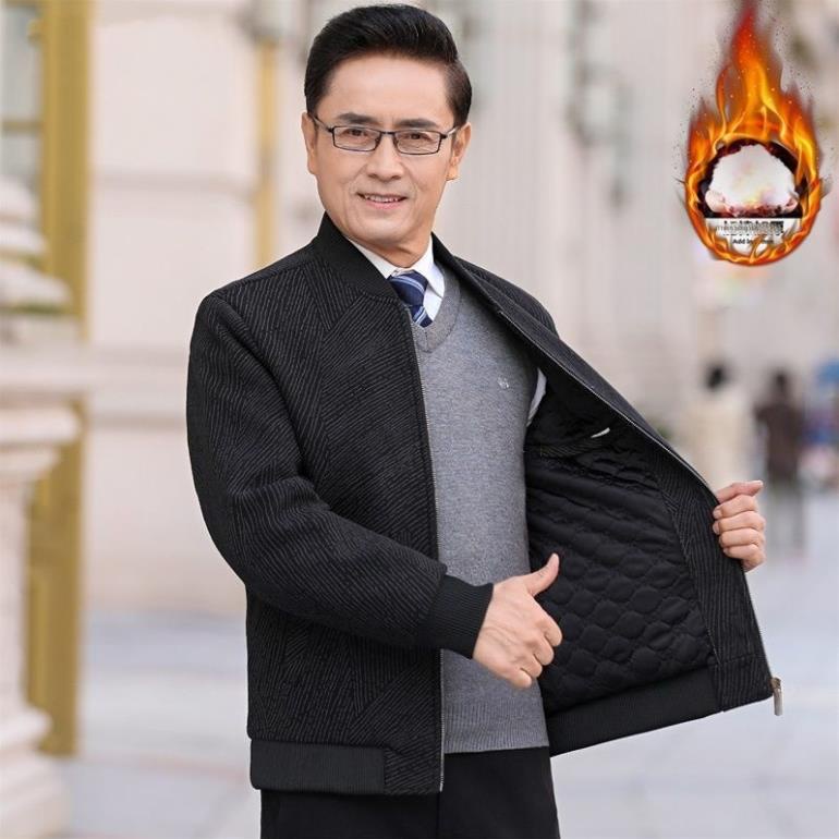 Áo khoác nam trung niên dày dặn mùa đông cho bố chần bông giữ ấm quần người lớn tuổi !23!