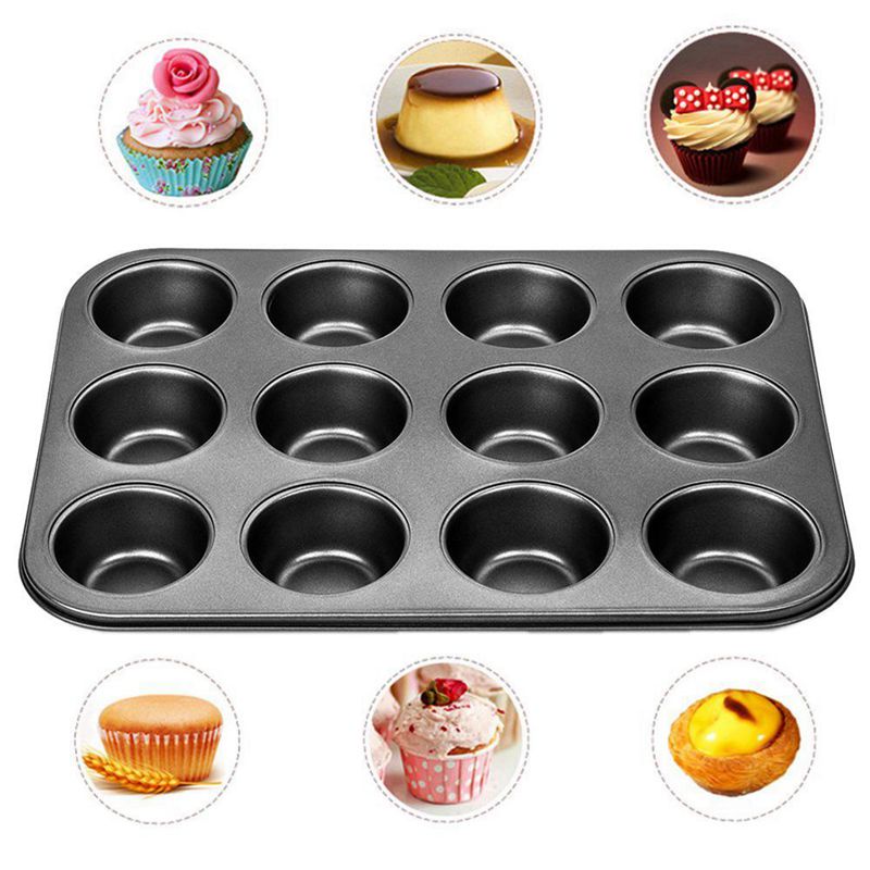 Khuôn Làm Bánh cupcake 12 Ngăn Bằng Thép carbon