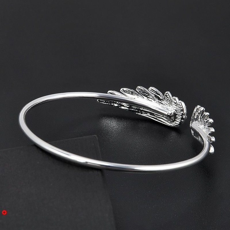 Vòng tay hở mạ bạc hình đôi cánh thiên thần đính đá pha lê