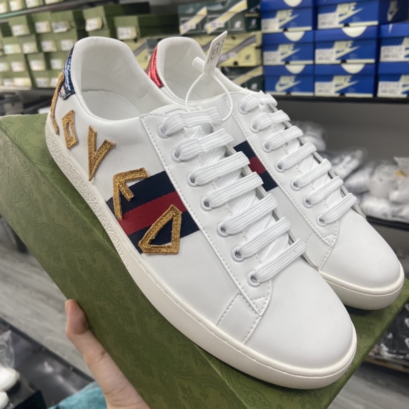 Giày thể thao GG 3 vạch 𝐆𝐮𝐜𝐜𝐢 LOVED thêu mẫu mới hàng cao cấp cực chất  - Ảnh Thật