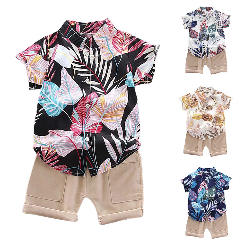 Set 2 Món Áo Thun Tay Ngắn &amp; Quần Short In Hoa Cho Bé 1-5 Tuổi