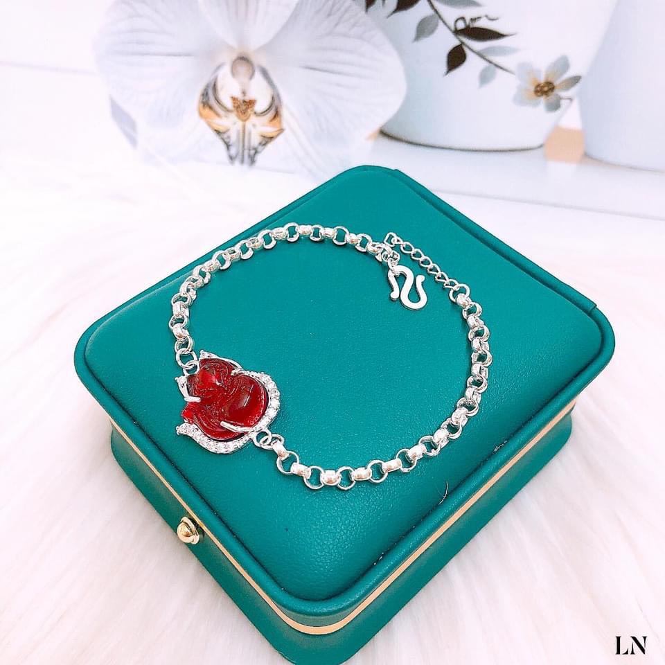 Lắc tay nữ bạc ta mặt đá hồ ly nhiều màu may mắn - Kho sỉ bạc Nhất Linh
