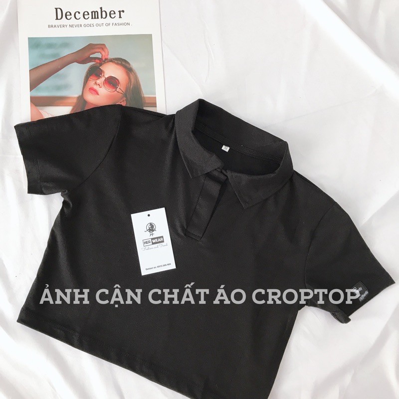 Áo croptop nữ Polo cổ bẻ, dáng ôm nhẹ chất cotton co dãn thoáng mát. | BigBuy360 - bigbuy360.vn