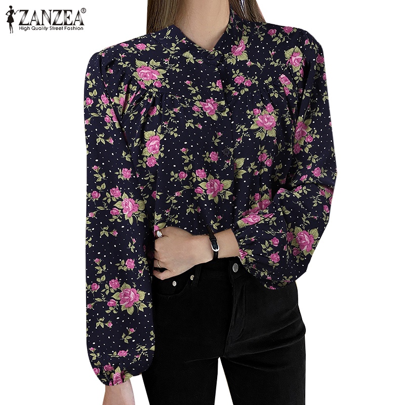 Áo kiểu Zanzea dài tay in họa tiết hoa phong cách Hàn Quốc dành cho nữ