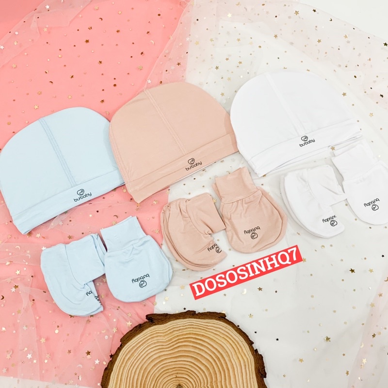 Nón, bao tay bao chân sơ sinh vải sợi tre Bu Baby