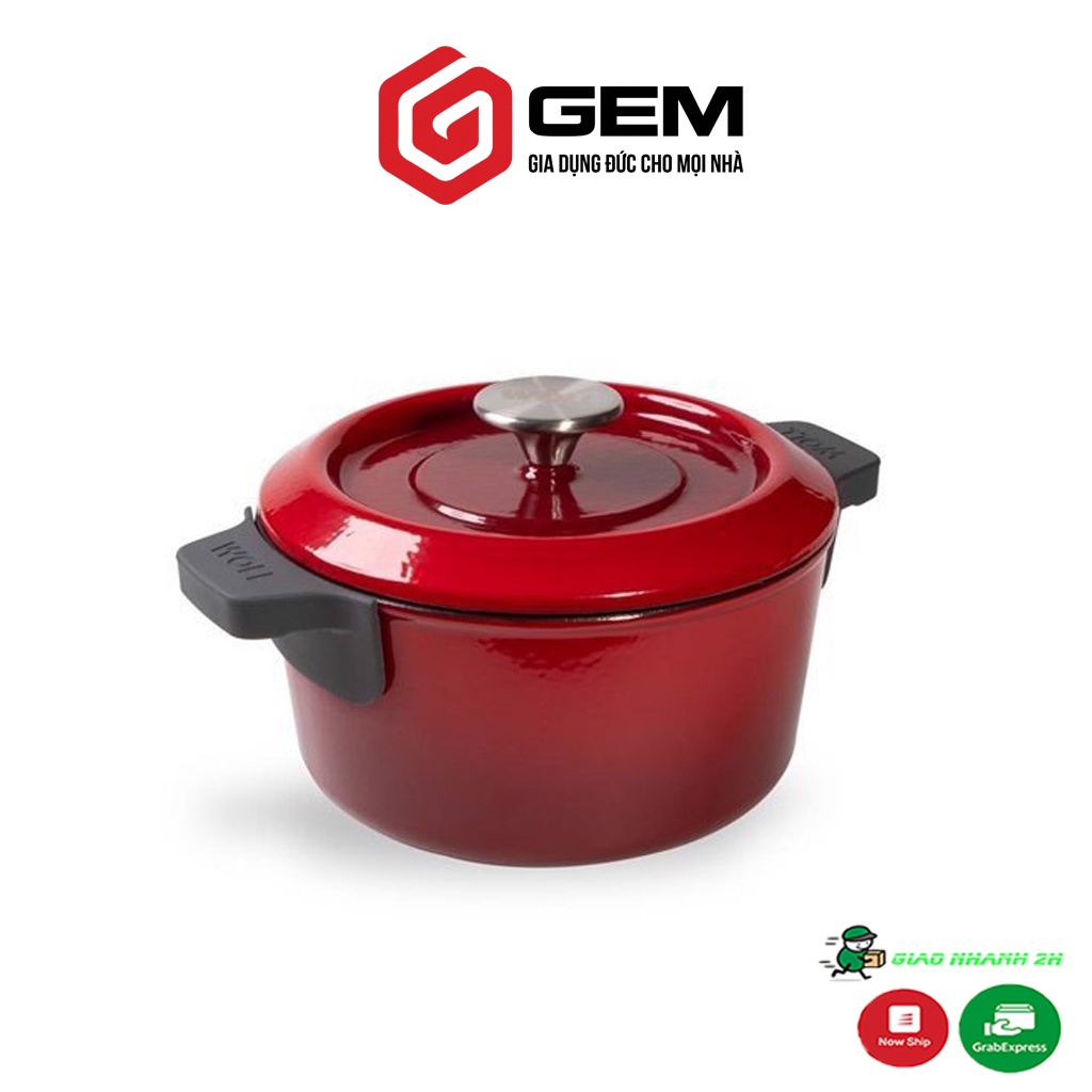 Nồi gang tròn có vung Woll Iron Pots size 20-24 cm Chili Red và xanh