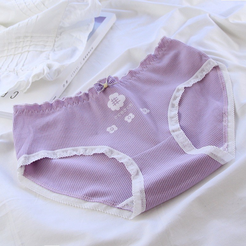 Quần Lót Nữ Cotton len tăm viền nhún đính nơ nhỏ dễ thương mã A305