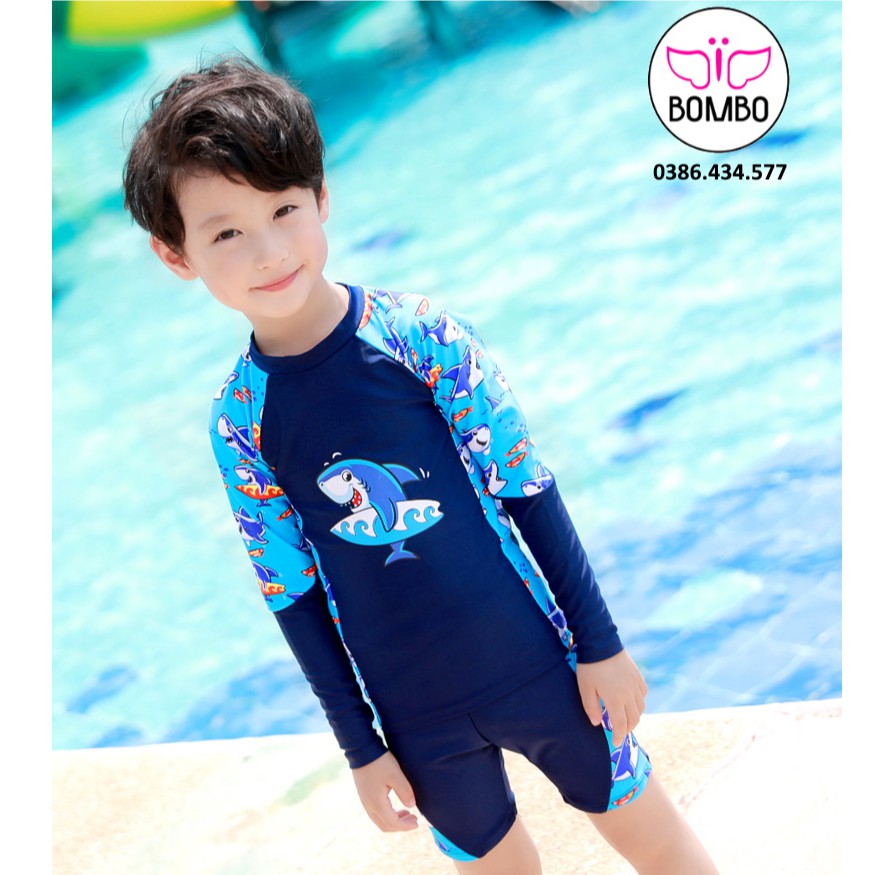 Bồ bơi bé trai Multishark tay dài quần lửng (tặng kèm nón bơi) size 11-32kg