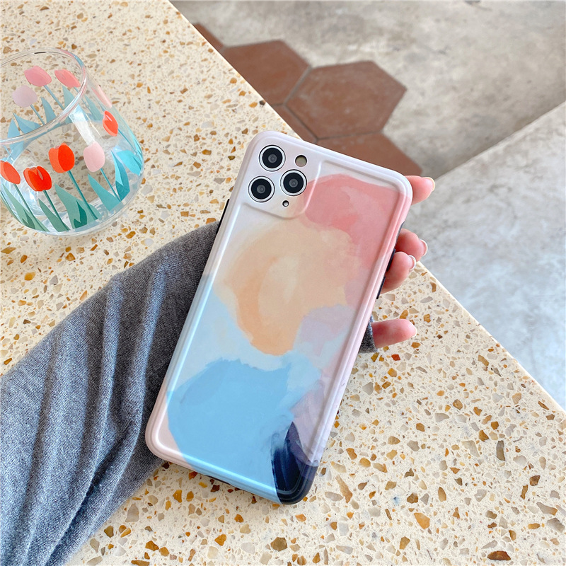 DINUO-Applicable iPhone12 watercolor oil painting 11ProMax mobile phone case XR Apple SE art Xs Korean style 7/8Plus