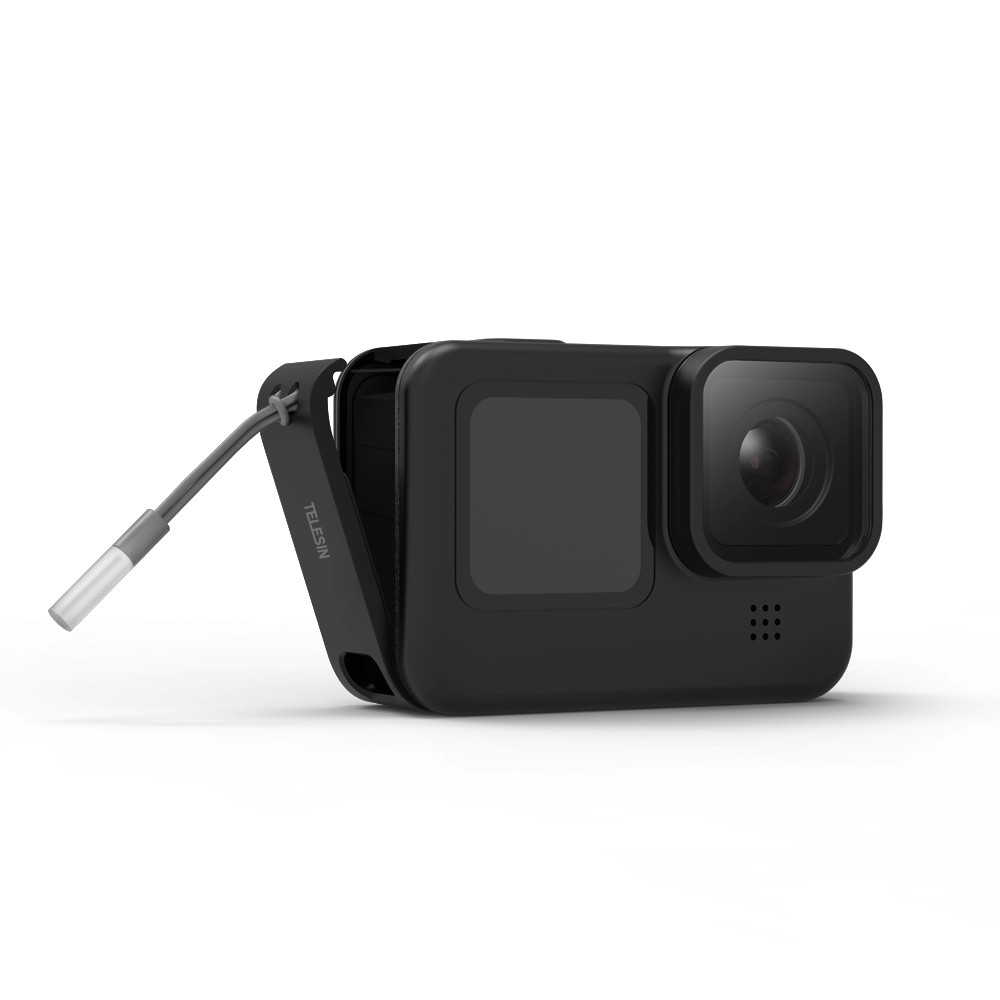 Telesin Vỏ Kính Cường Lực Bảo Vệ Màn Hình Camera Go Pro Hero9 50m Chống Thấm Nước Có Thể Sạc Lại Với 3 Ngăn Đựng Pin Cho Gopro Hero 9 Đen