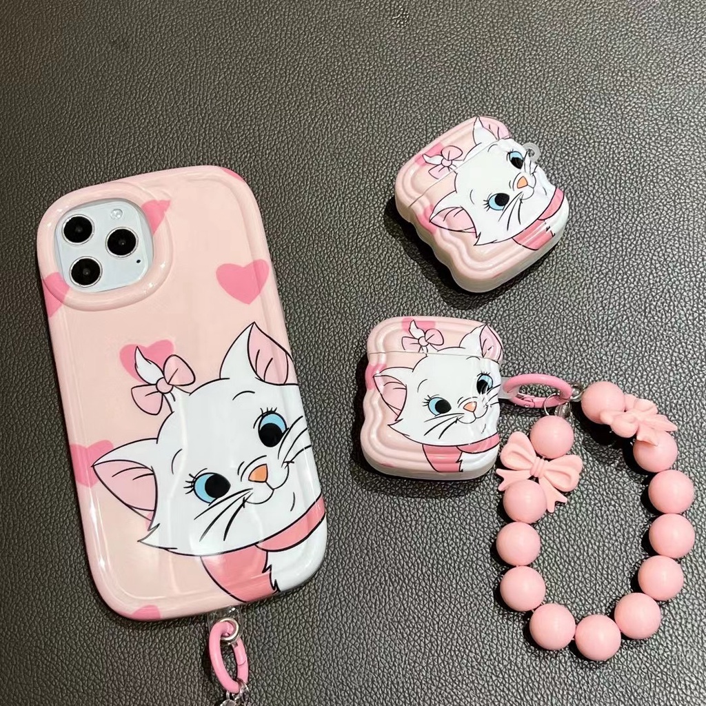 Vỏ Bảo Vệ Hộp Sạc Tai Nghe Bluetooth airpods 1 2 3 pro Bằng tpu Mềm Hình Mèo Hồng Gắn Móc Khóa