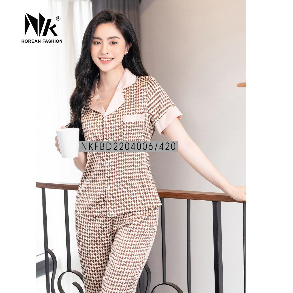 Bộ Đồ Pyjama Áo Cộc Tay Kết Hợp Quần Dài NK Fashion Thiết Kế Họa Tiết Basic, Chất Liệu Vải Thoáng Mát NKFBD2204006