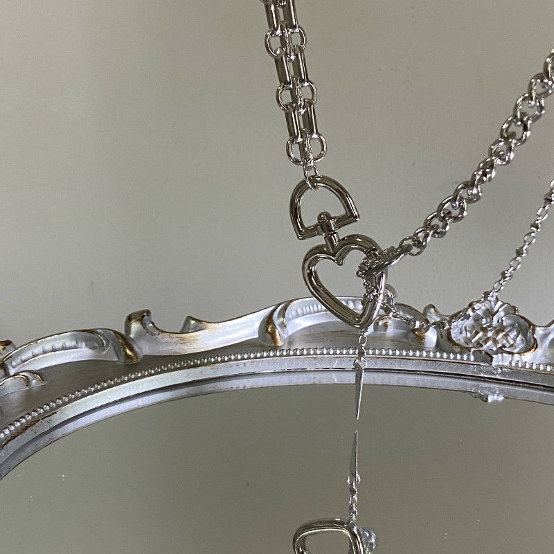 Dây Chuyền Mặt Hình Ổ Khóa Trái Tim Đính Đá Pha Lê Phong Cách Harajuku