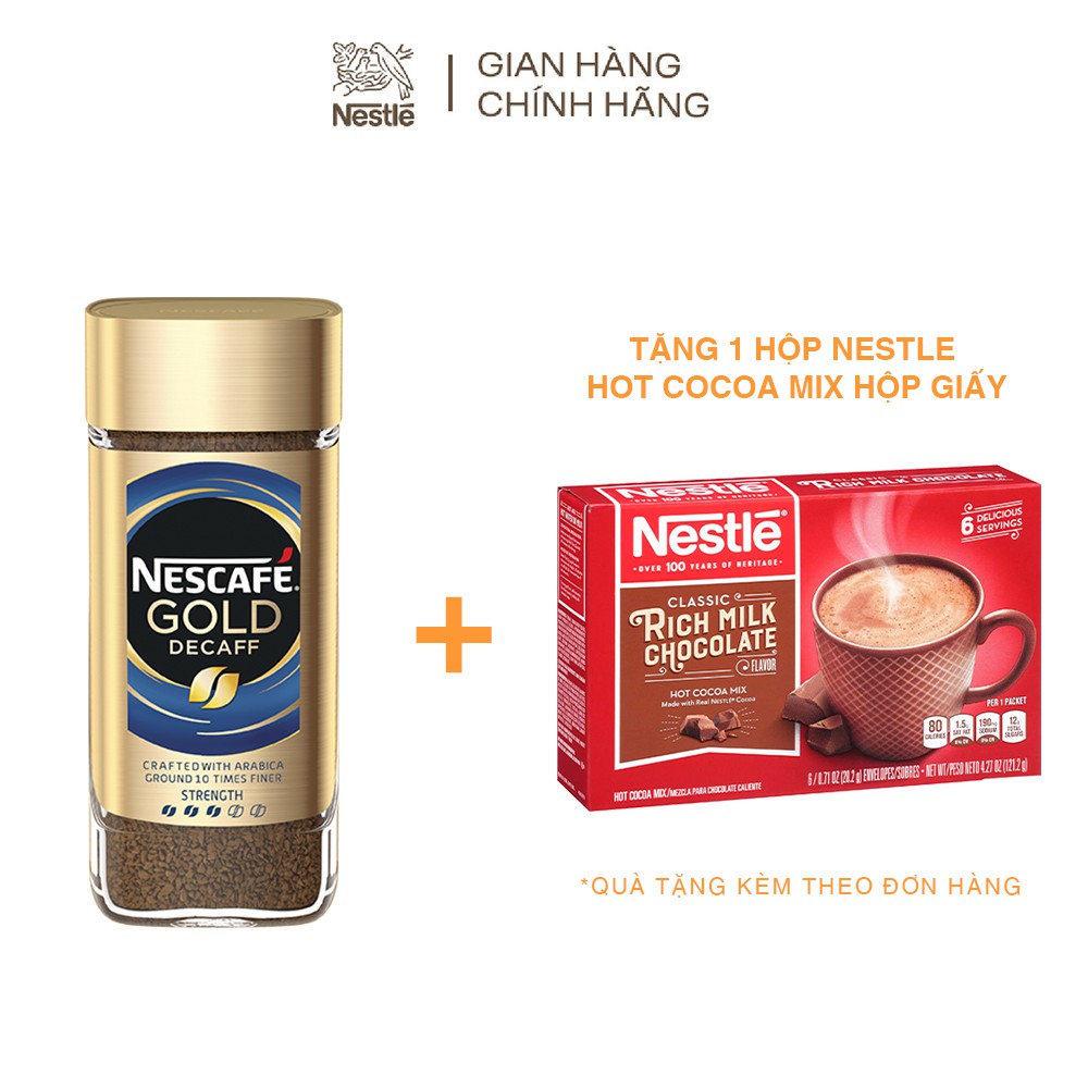 [Tặng 1 Hộp Bột Cacao sữa Nestle 6x20,2g] Cà phê Arabica nguyên chất hòa tan NESCAFÉ® GOLD Decaff 100g