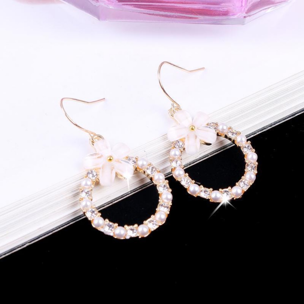 Đôi Khuyên Tai HìNh Hoa ĐíNh HạT NgọC Trai Giả ThờI Trang Cho Nữ