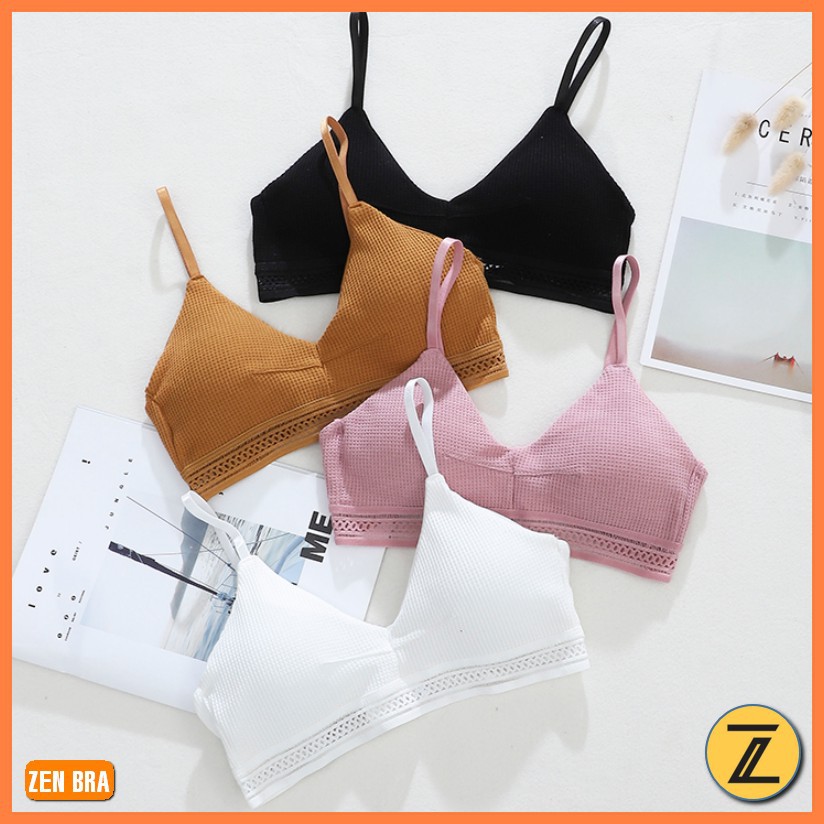 Áo Bralette họa tiết Plaid áo lót ngực cotton mềm không gọng mút mỏng cài sau có dây điều chỉnh