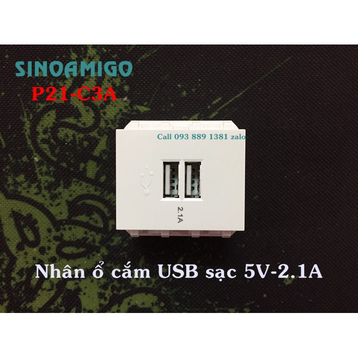 Nhân ổ cắm USB sạc 5V-2.1A Sinoamigo P21-C3A (lắp mặt nạ panasonic, ổ cắm âm sàn)