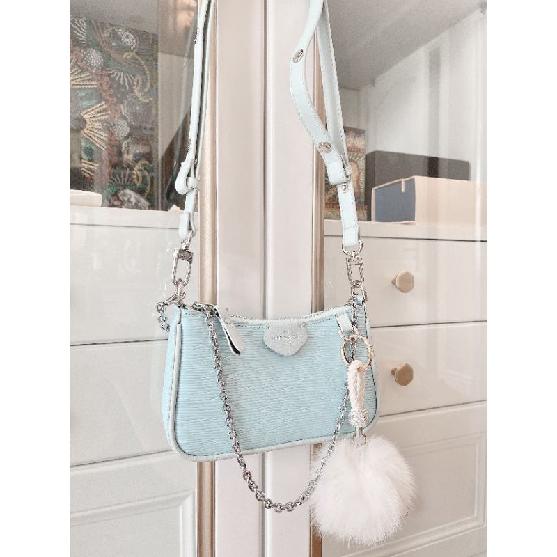 Túi LV pochette mini hồng xanh đen kem