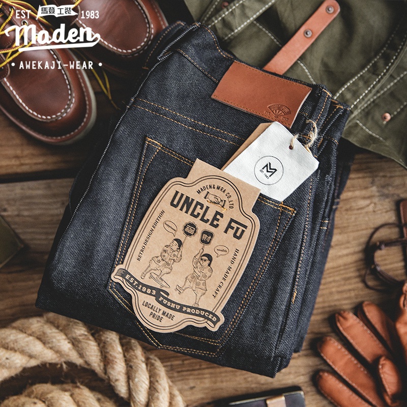 Quần jean Maden Ami Khaji 13.8oz kiểu túi hộp thời trang xuân thu retro