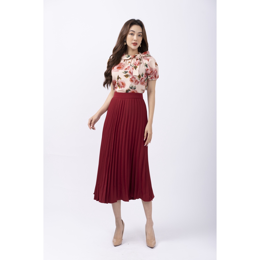 Áo sơ mi nữ FIONA dáng suông sơ mi công sở tay bồng cổ bẻ nhún ngực xẻ trước đính nơ trang trí F552158