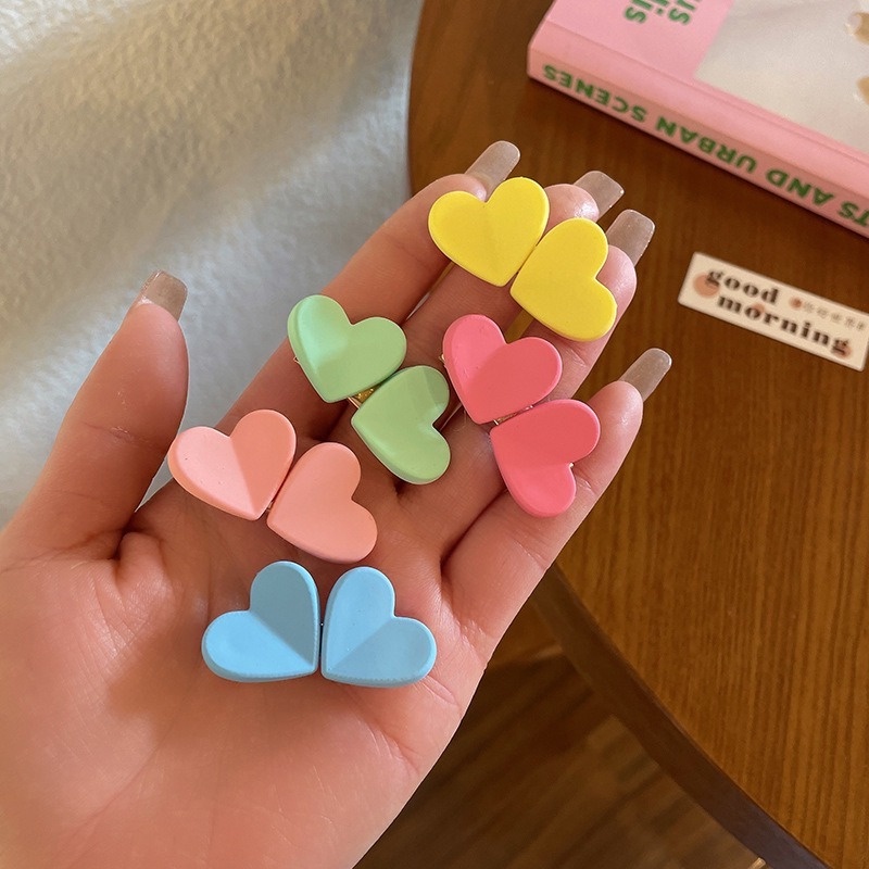 Kẹp Tóc Mỏ Vịt Nhiều Màu Sắc Họa Tiết Trái Tim Đơn Giản Dễ Thương Cho Nữ