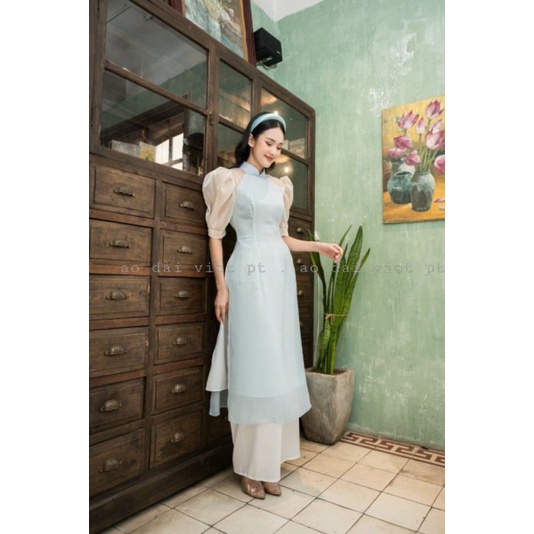 🥰 Áo dài truyền thống dự tiệc áo dài cánh tân 4 tà tay phối organza bồng cách điệu đẹp nhẹ nhàng chuẩn hình ảnh 100%.