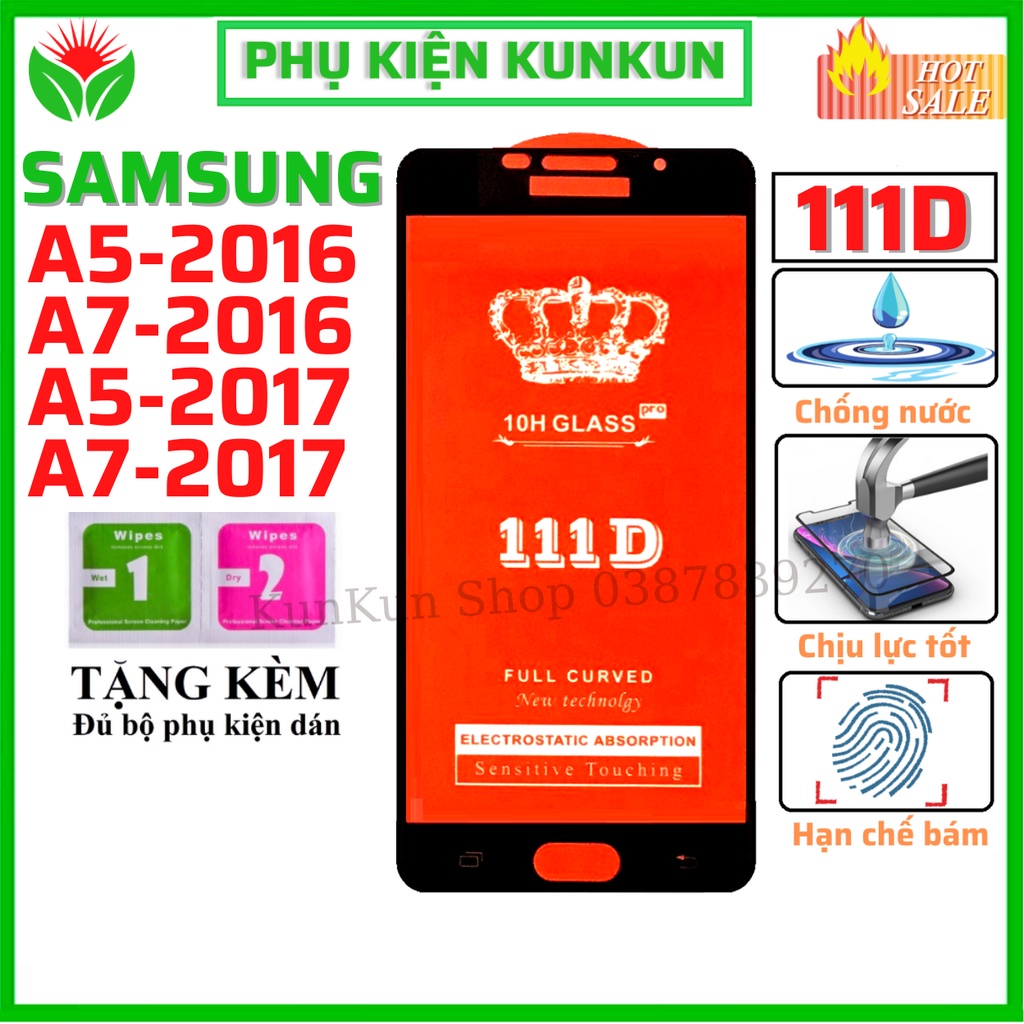 Kính Cường Lực Samsung A5 -2016/ A5-2017 / A7-2016/ A7-2017 - Siêu chất lượng - Full màn hình 111D - Độ cứng 10H