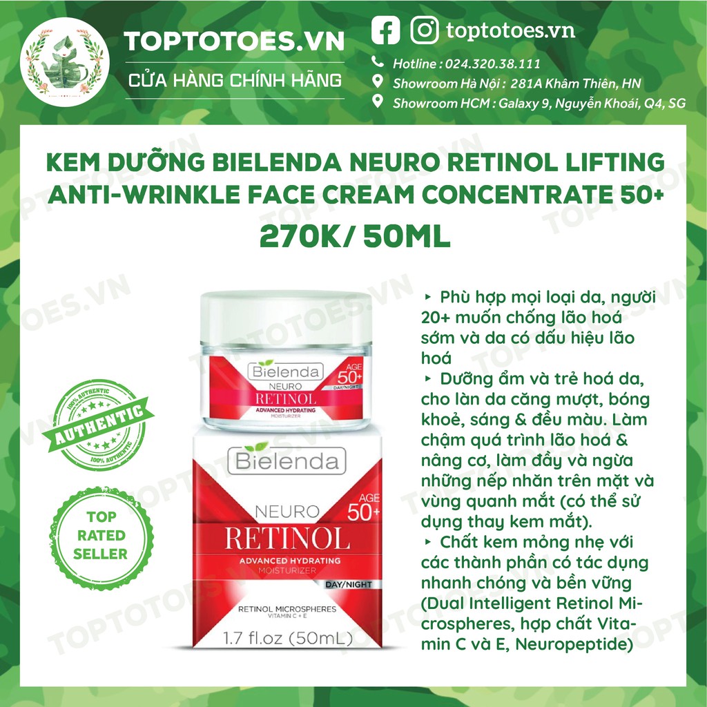 Kem dưỡng Bielenda Neuro Retinol Lifting Anti-wrinkle Face Cream Concentrate 50+ dưỡng ẩm, trẻ hoá, nâng cơ, láng mịn da