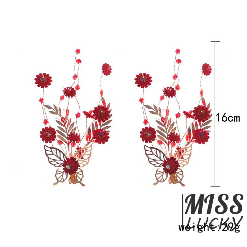 Cài tóc hình hoa màu đỏ đính ngọc trai cho nữ