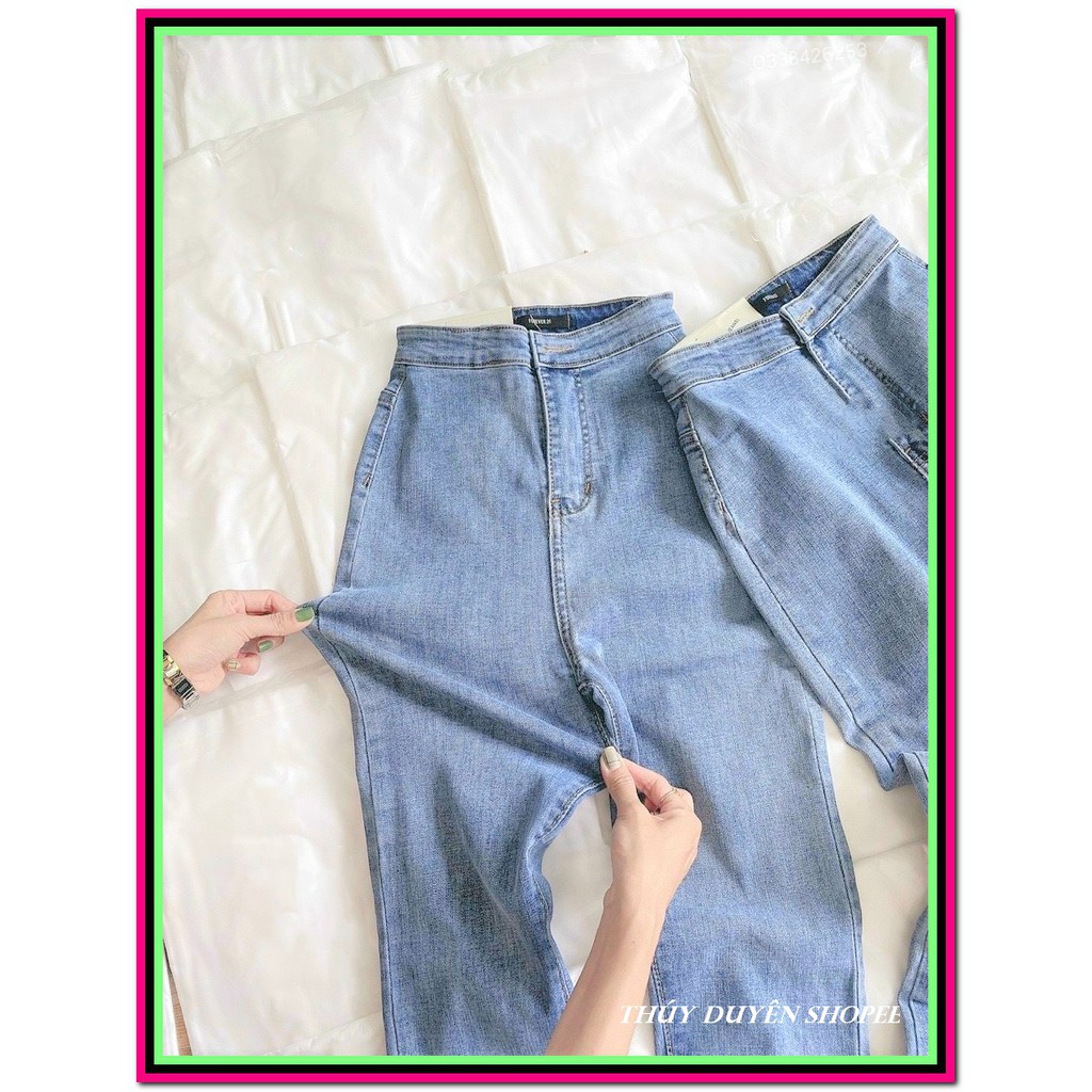 Quần jean nữ 1 cúc KHÔNG ĐỈA xanh nhạt 2 túi sau chất jean giãn tốt fome chuẩn xịn -VX11
