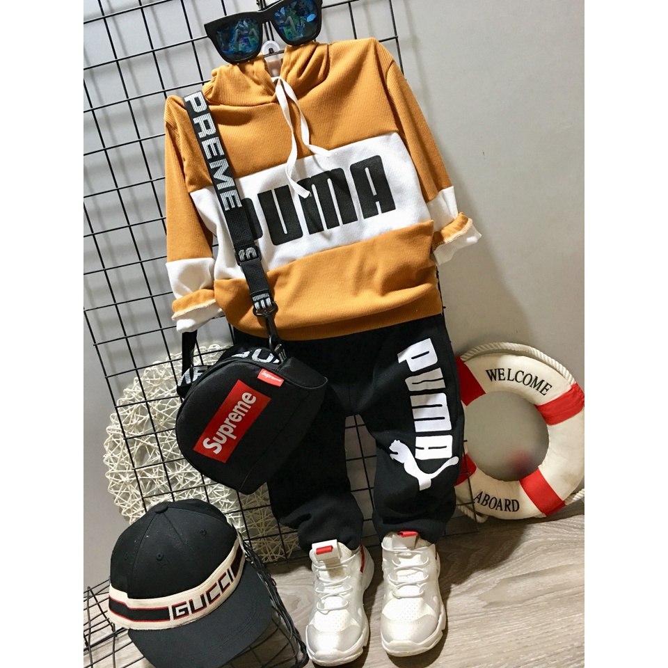 Bộ mũ cotton len P uma dáng khỏe khoắn cho bé trai bé gái - BMP