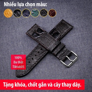 [Hình chụp thật] Dây đồng hồ da đà điểu thật  gắn sẵn chốt- Tặng kèm khóa và cây tháo dây Size 18-19-20-21-22mm