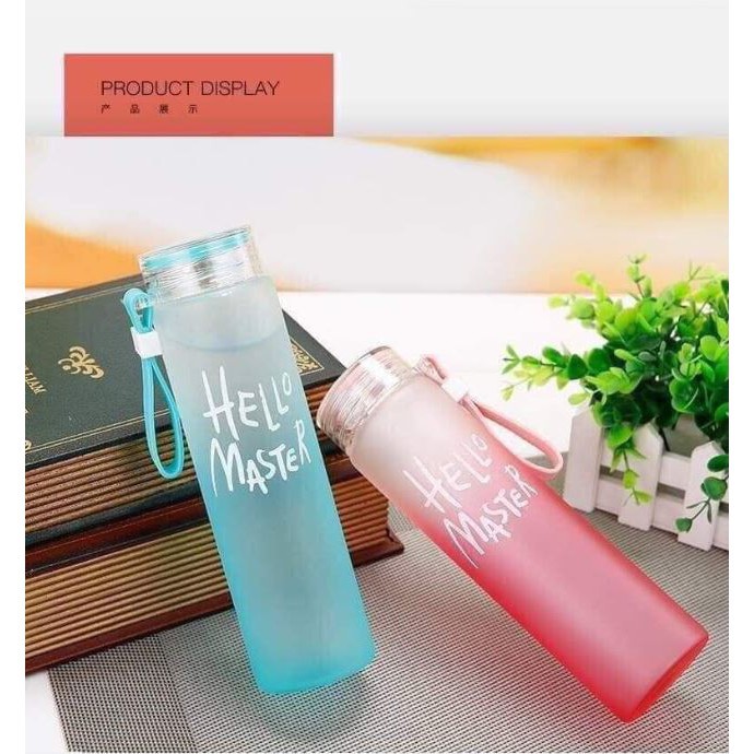 Bình nước thủy tinh nhiều màu hello master 450ml