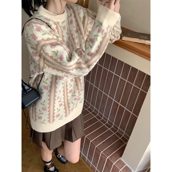 ÁO LEN HOẠ TIẾT HOA VINTAGE ULZZANG