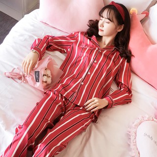 Bộ ngủ đồ mặc nhà lụa dài tay kiểu dáng hàn quốc vải cao cấp giặt không phai màu