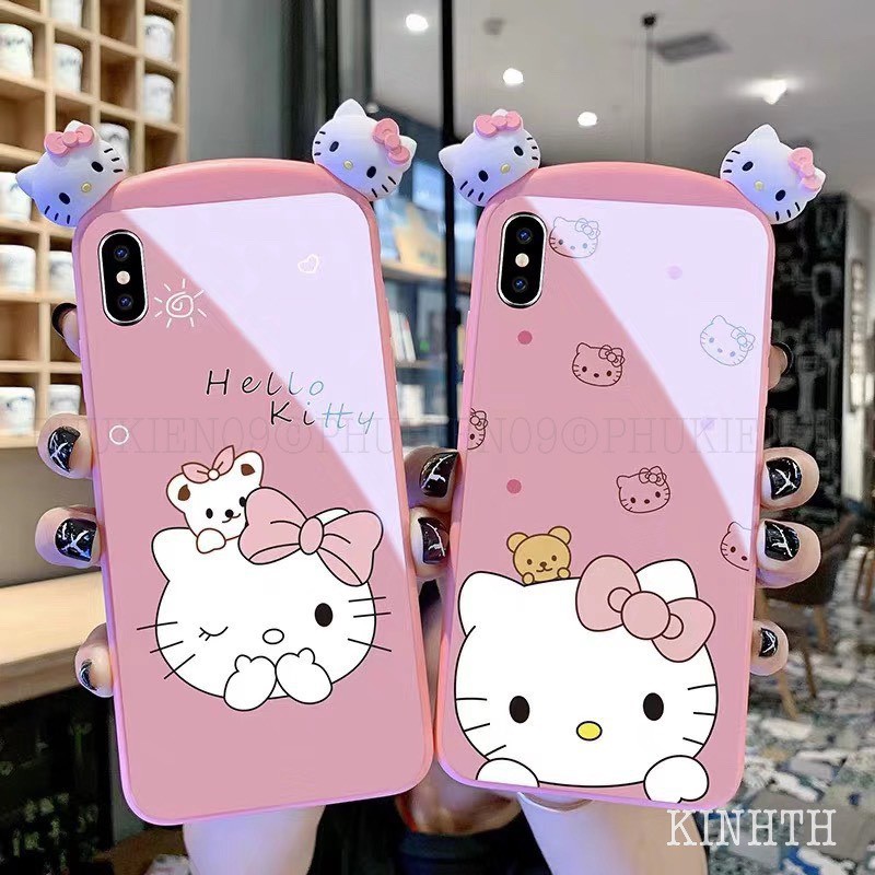 ỐP IPHONE ỐP KÍNH CÓ TAI HELLO KITTY MÀU HỒNG IPHONE 7P IPX IPXSMAX IP11 IP11PRO IP11PROMAX