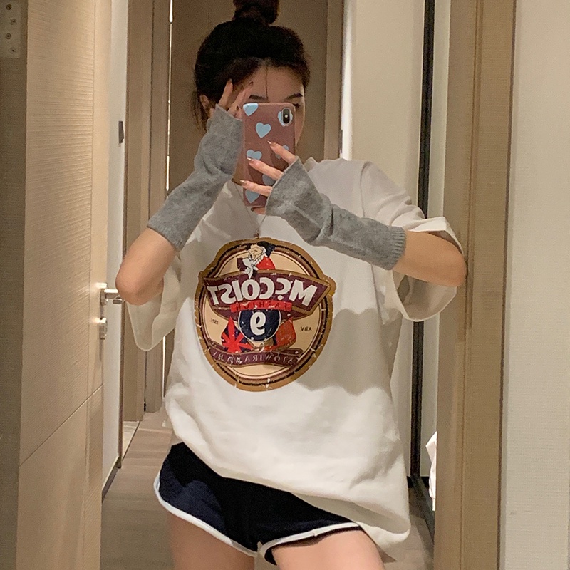 Áo thun SUXI ngắn tay cổ tròn dáng rộng in họa tiết cổ điển thời trang mùa hè cho nữ