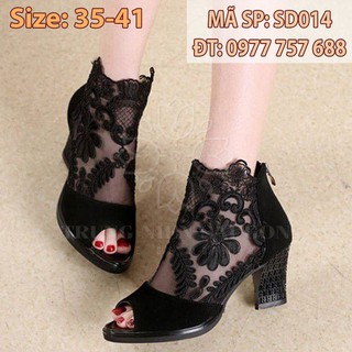 Giày cao gót sandal ren lưới cho mẹ phụ nữ trung niên SD014