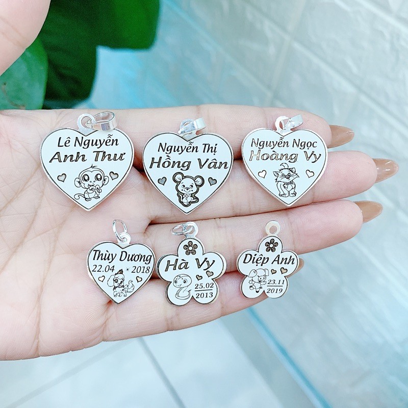 Mặt dây bạc ta MIỄN PHÍ khắc tên  theo yêu cầu, size nhỡ phù hợp cho các bé - LA21