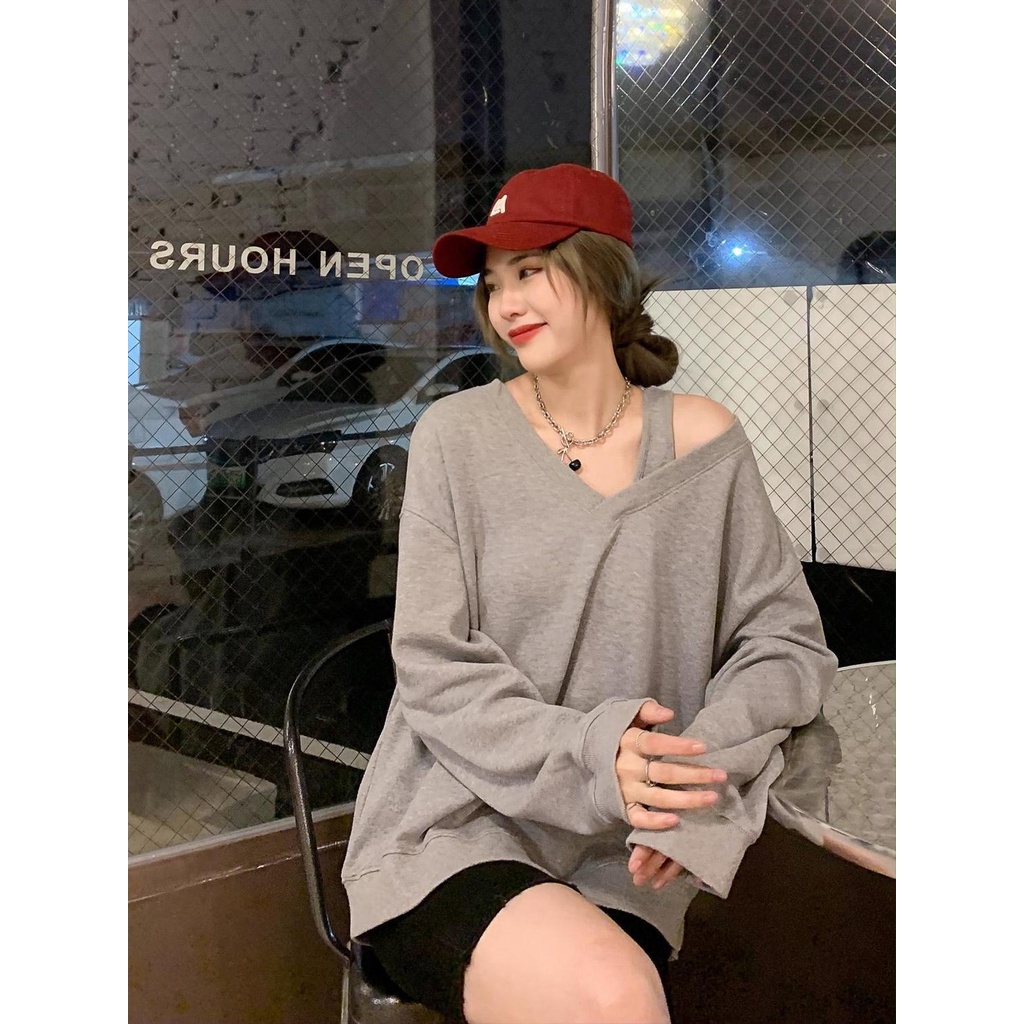 Áo sweater trễ vai dáng rộng thời trang xuân thu cho nữ
