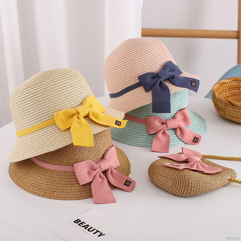 Set Nón Và Ví Đan Rơm Phong Cách Công Chúa Thời Trang Đi Biển Cho Bé Gái