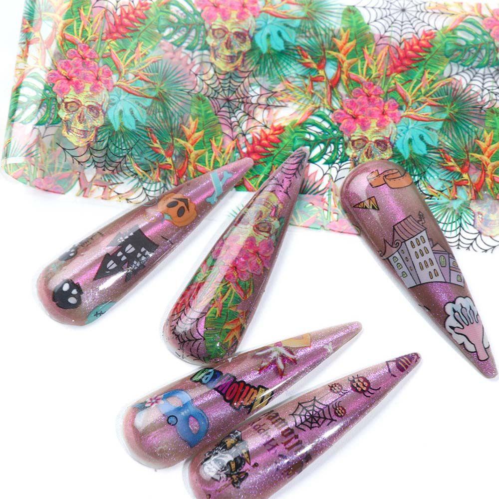 OCEANMAP Miếng Dán Trang Trí Móng Tay Hình Đầu Lâu Màu Đen Phong Cách Halloween