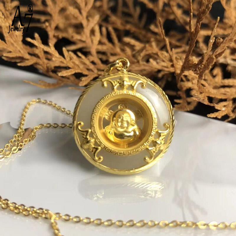 Dây Chuyền Mặt Ngọc Bích Trắng 18K Khắc Hình Phật Tổ Phong Cách Retro Dành Cho Cả Nam Và Nữ