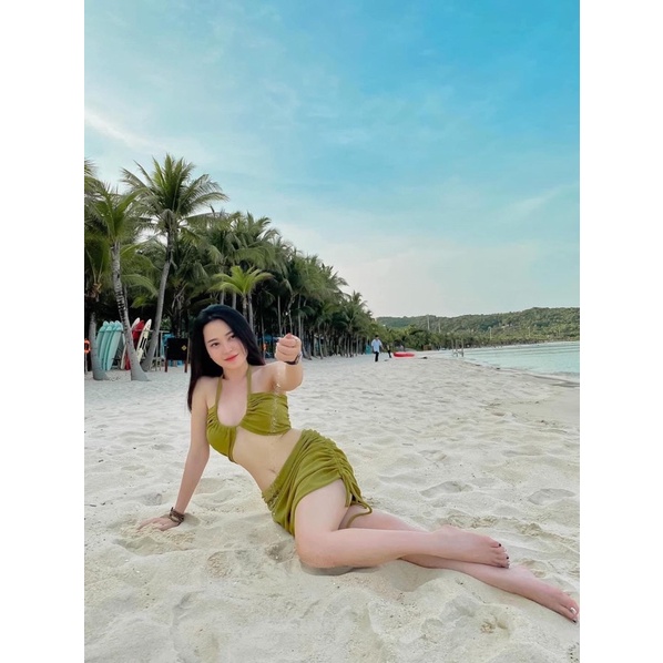 [ĐỒ BƠI NỮ NHIỀU MÀU] Bikini nữ 2 mảnh áo quây cột dây mix quần váy dây rút hottrend 2022 (mặc được nhiều kiểu)